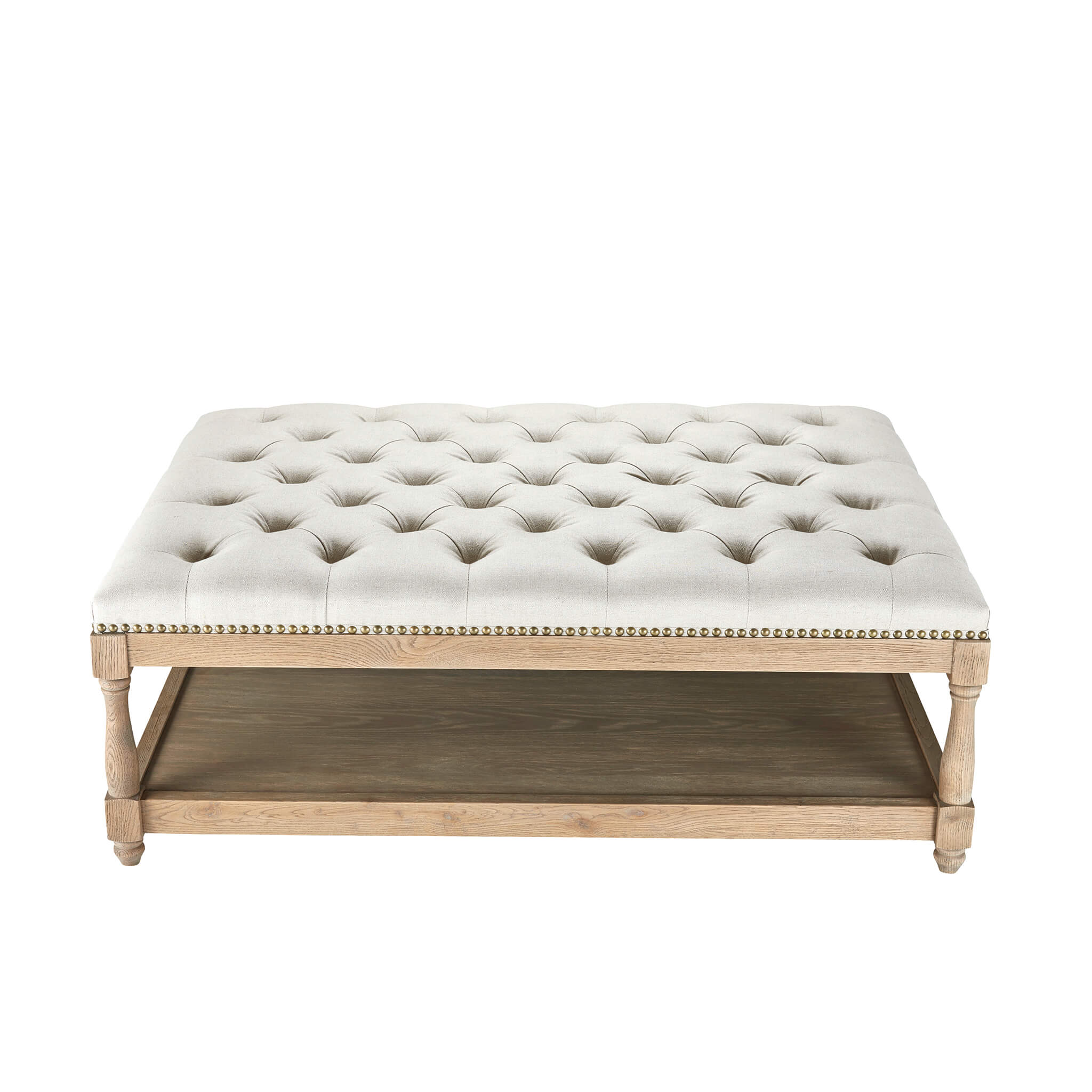 Upholstered Petit Royale Ottoman Coffee Table - Oatmeal Linen - Image 3