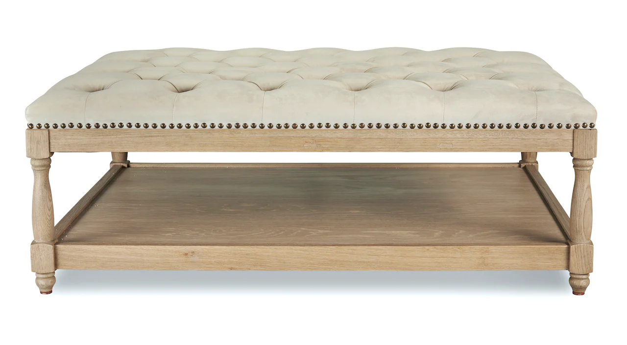 Upholstered Petit Royale Ottoman Coffee Table - Oatmeal Velvet - Image 3