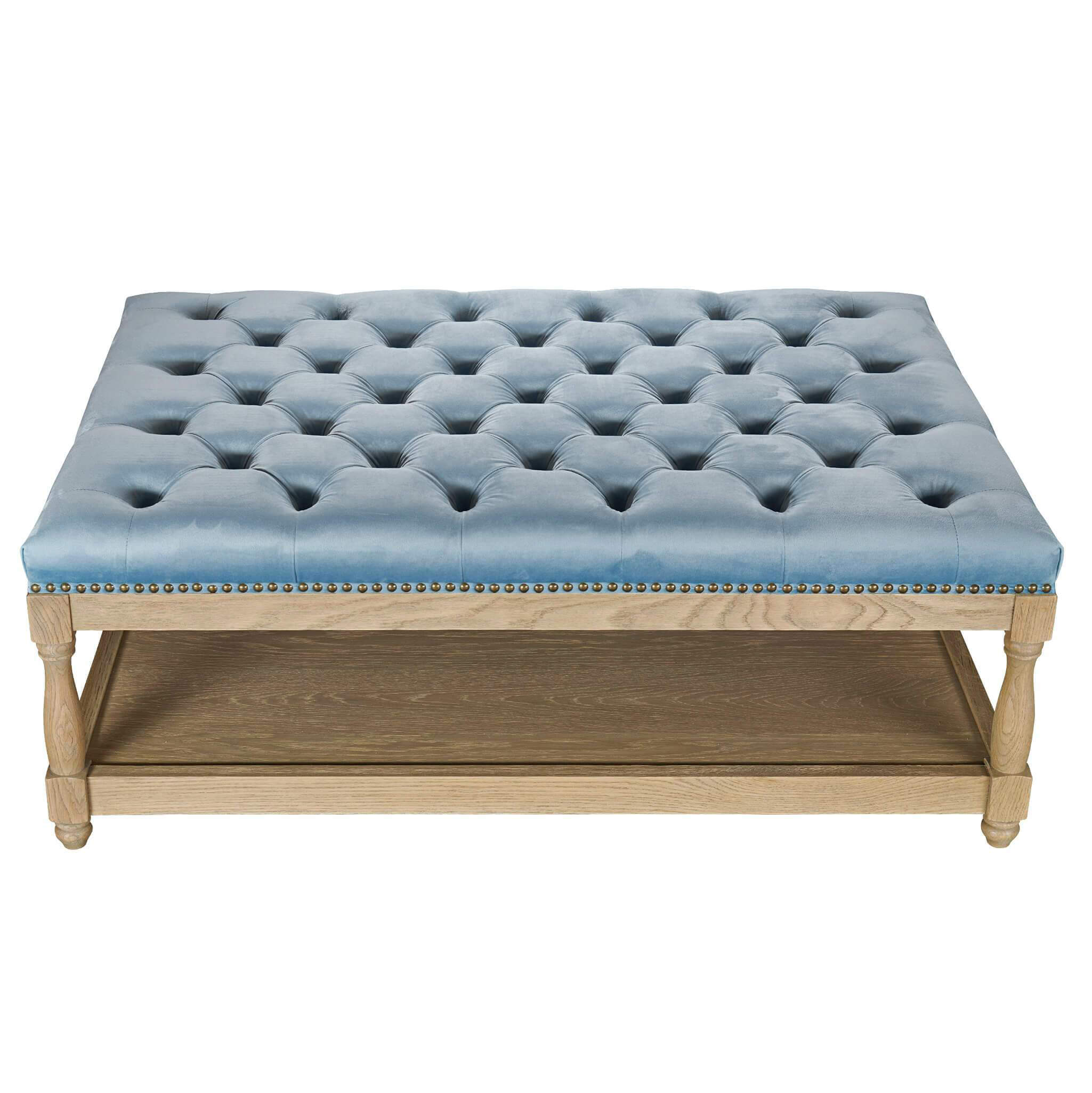 Upholstered Petit Royale Ottoman Coffee Table - Pale Blue Velvet - Image 7