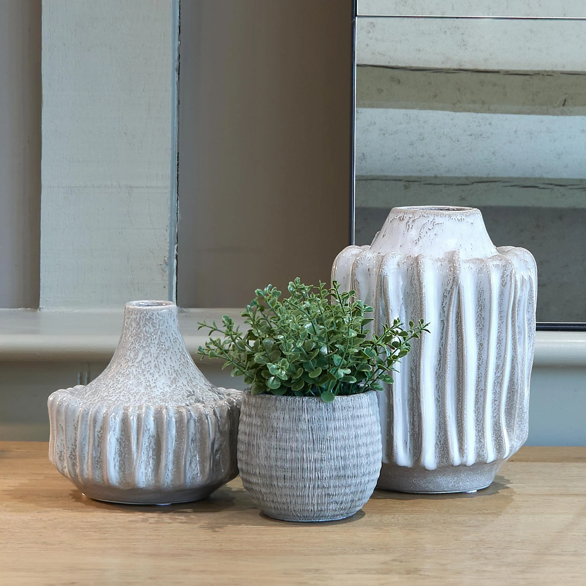 White Washed Vase Ridge Design Small - Image 2
